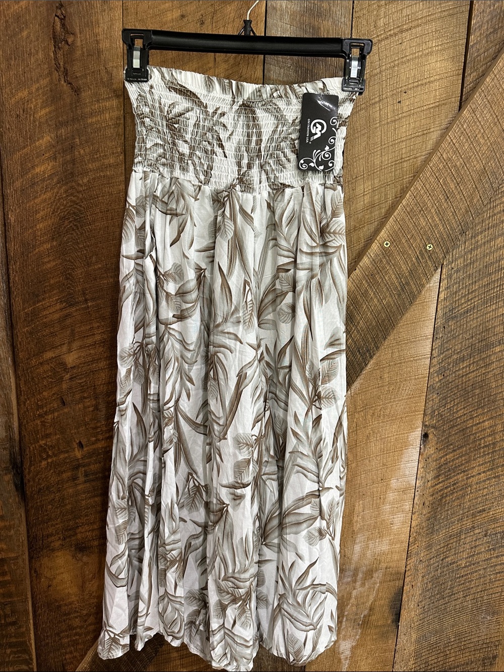 NWT GM Fashion USA wide leg cropped pants white elastic waist tropical H06